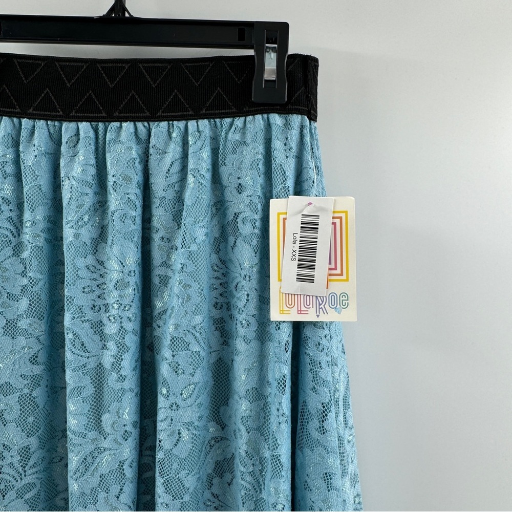 LuLaRoe Lola Skirt – Black Waistband with Teal/Turquoise Lace, NWT, Size XXS - Picture 2 of 8